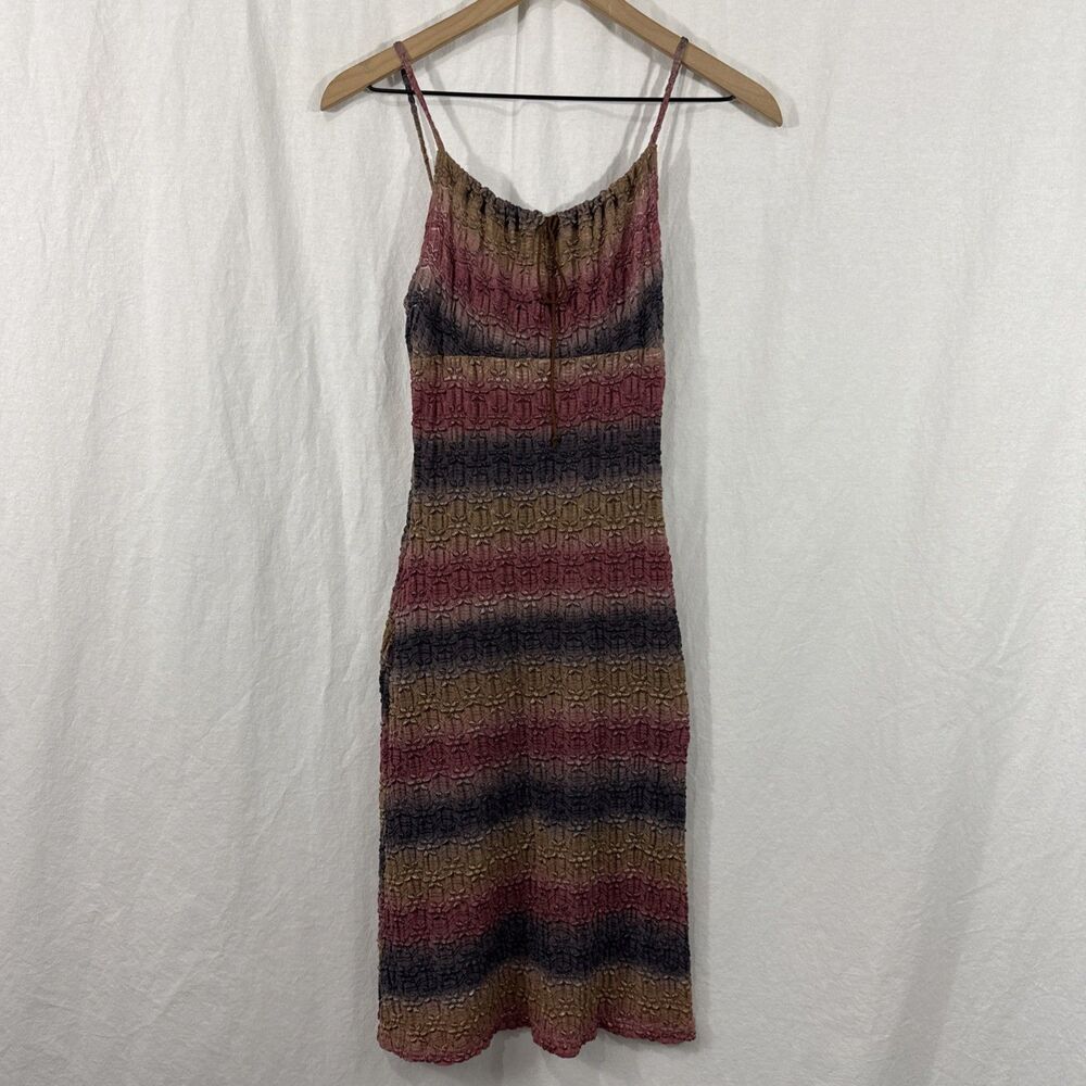 Y2K Vintage Stretch Multicolor Textured Floral Mini Midi Dress Women’s Sz S